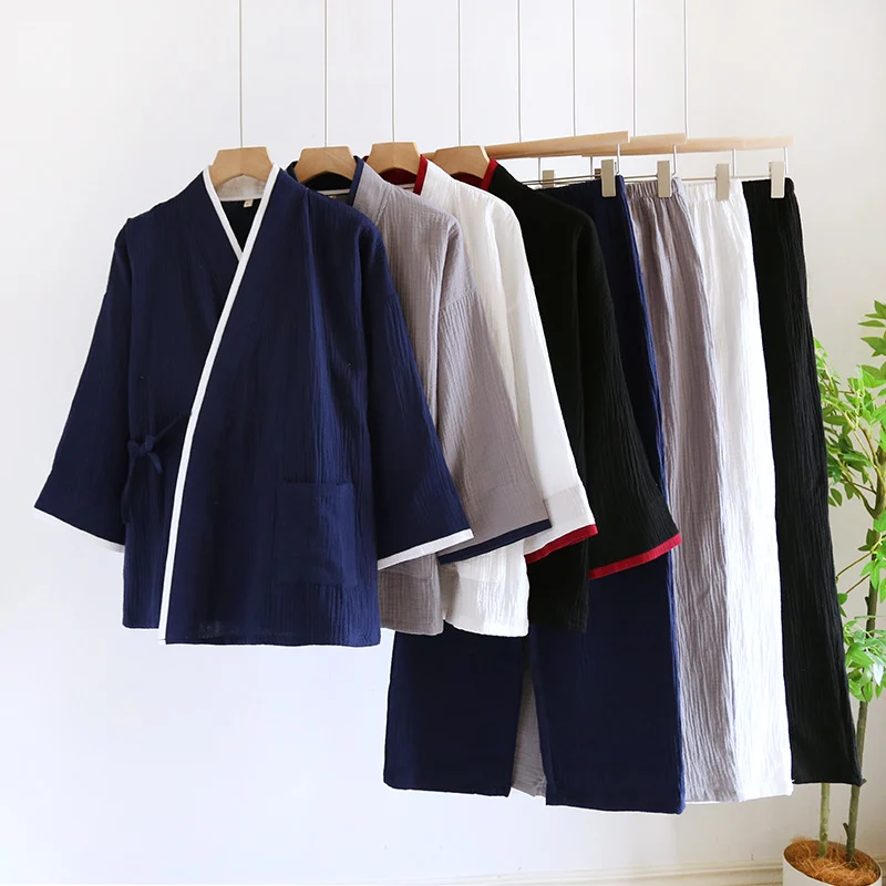 Mens Kimono Hanfu Pure Cotton Gauze Pajama Set — image 8