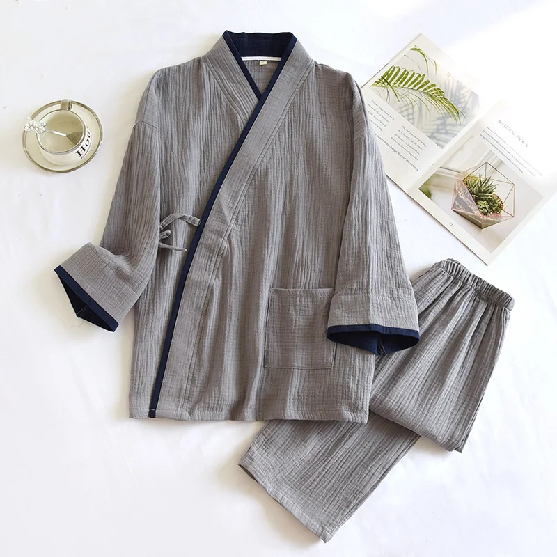 Mens Kimono Hanfu Pure Cotton Gauze Pajama Set — image 6