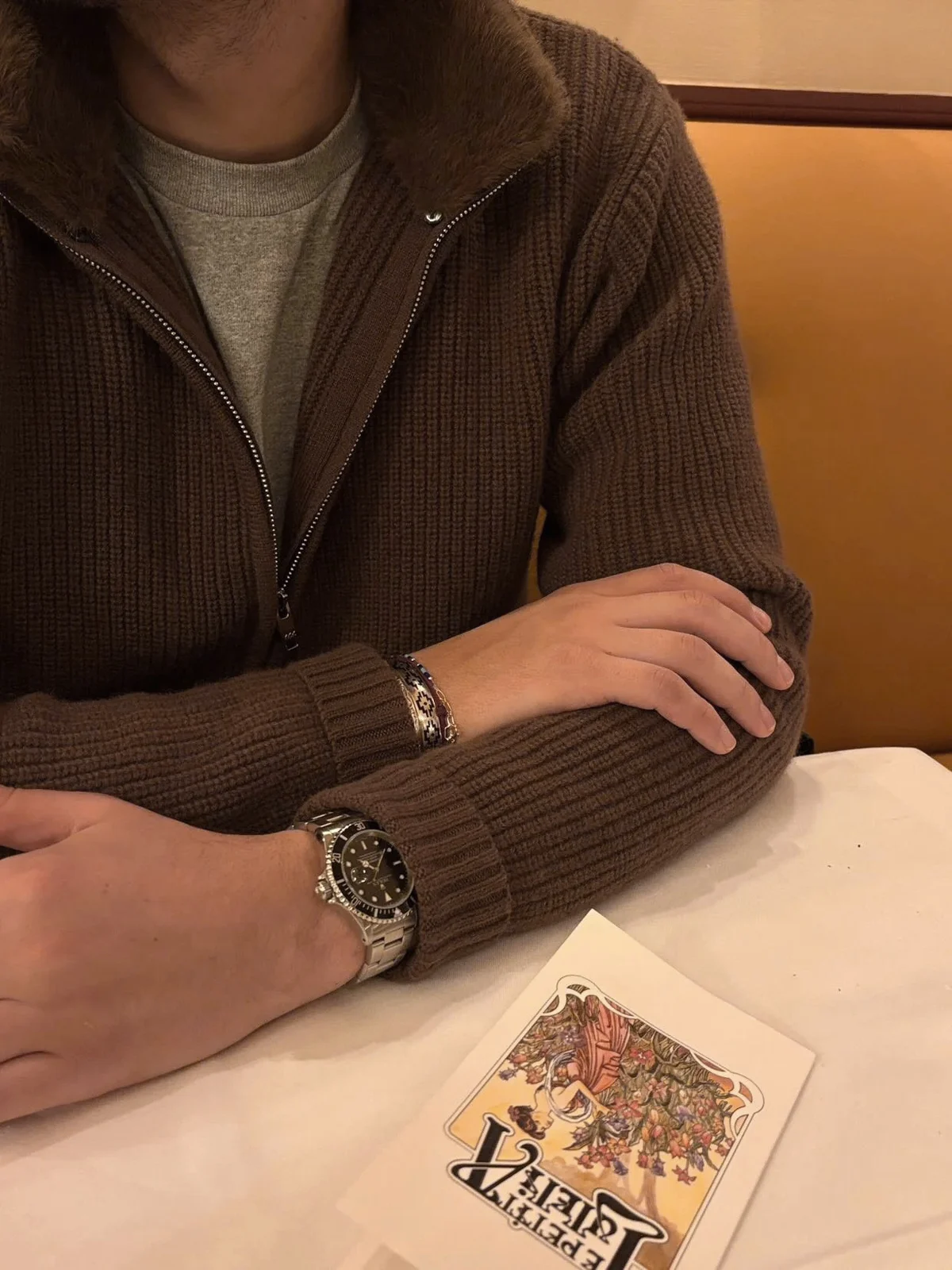 Mens Knitted Cardigan With A Lapel And Fur Collar — image 5