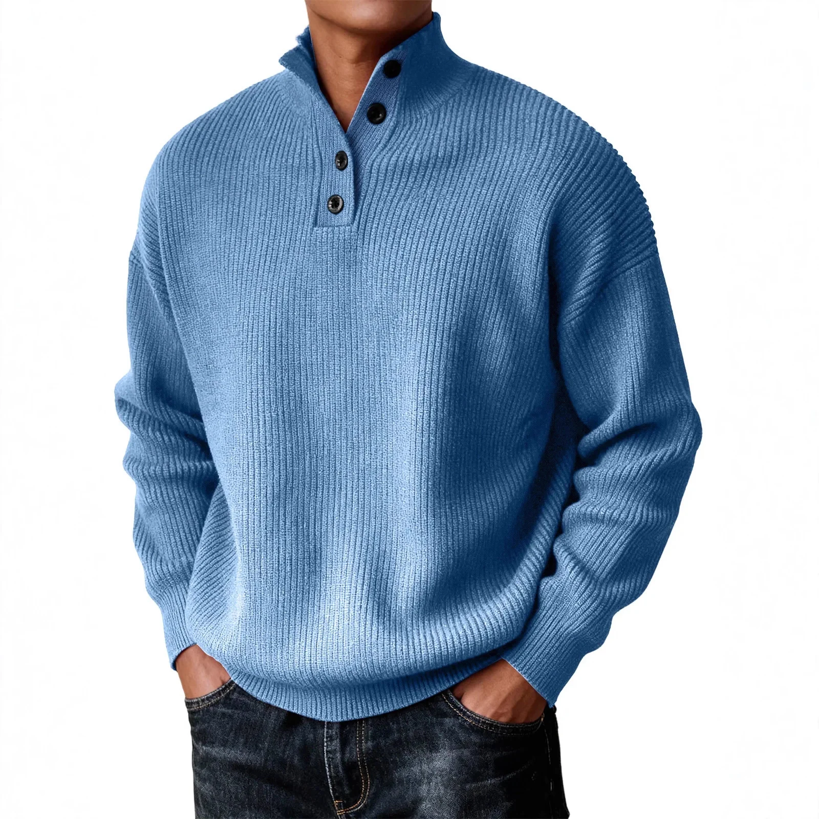 Mens Knitted Casual All-match Stand-neck Sweater — image 4