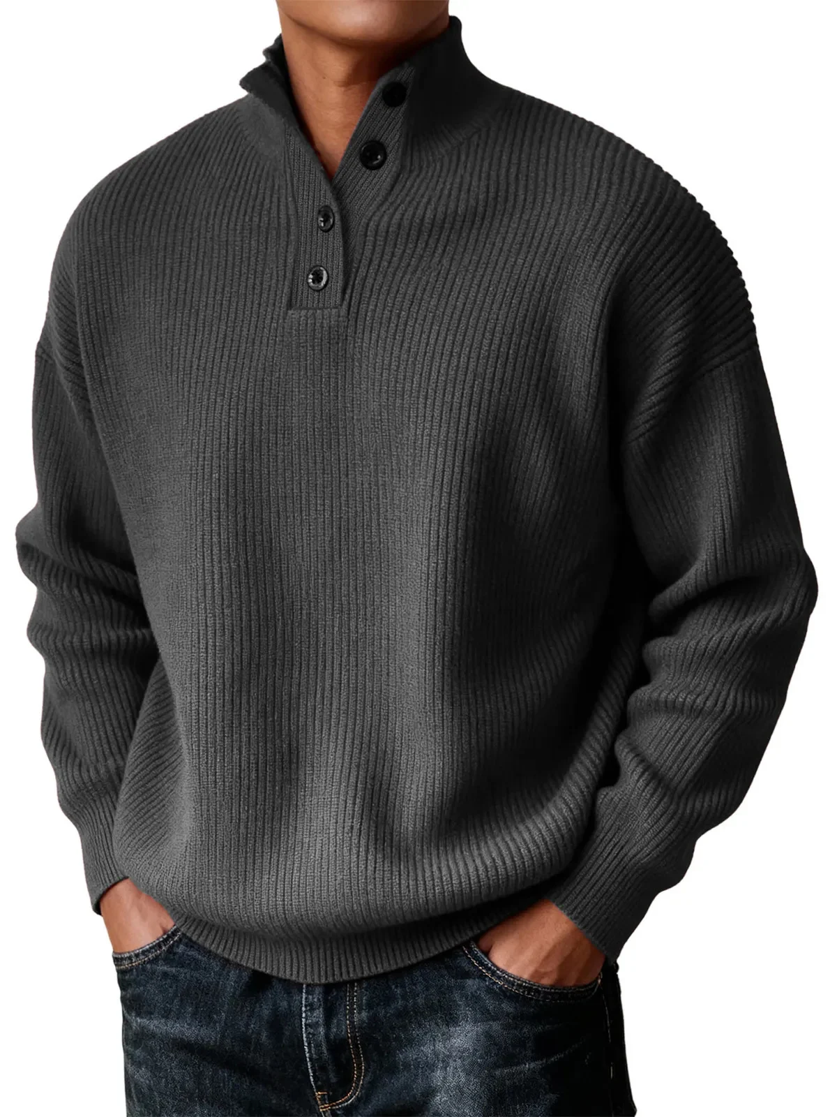 Mens Knitted Casual All-match Stand-neck Sweater — image 3