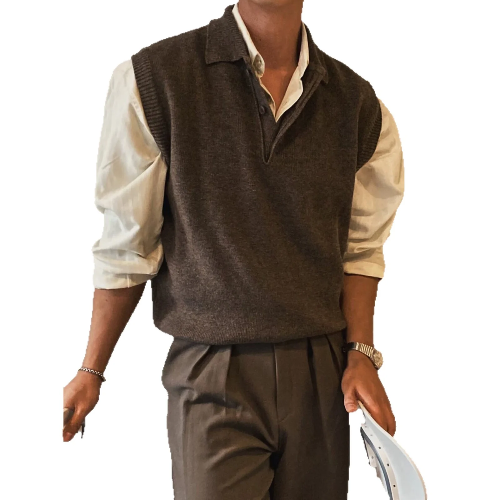 Mens Lapel Vest Business Knitwear Wool — image 4
