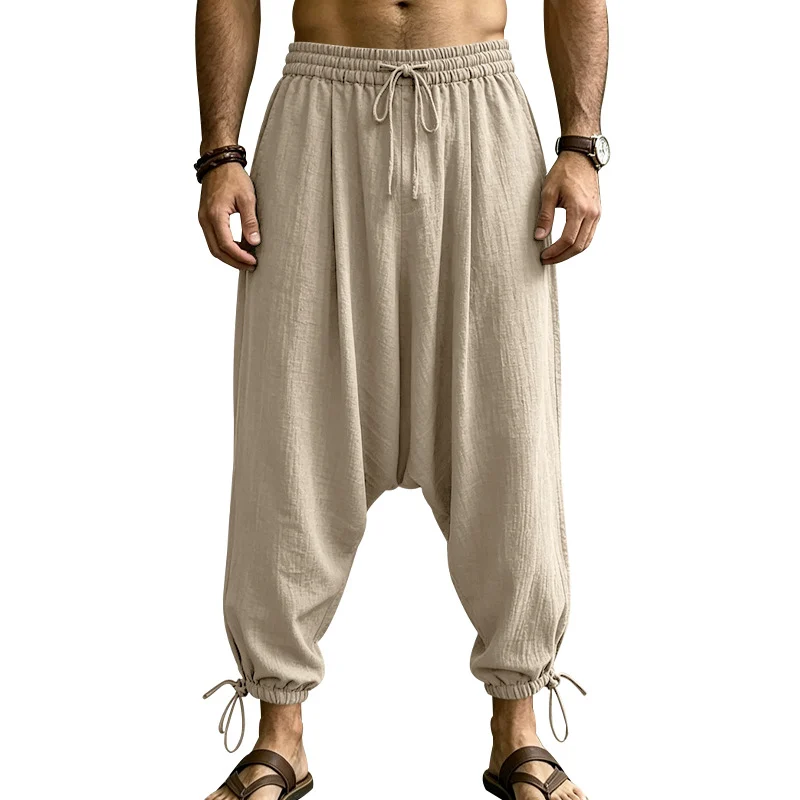 Mens Linen Drop-crotch Harem Jogger Pants — image 9