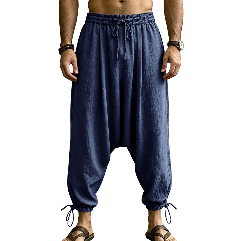 Mens Linen Drop-crotch Harem Jogger Pants — image 6