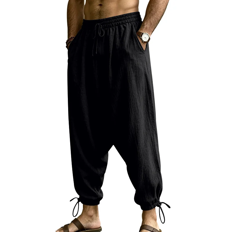 Mens Linen Drop-crotch Harem Jogger Pants — image 7