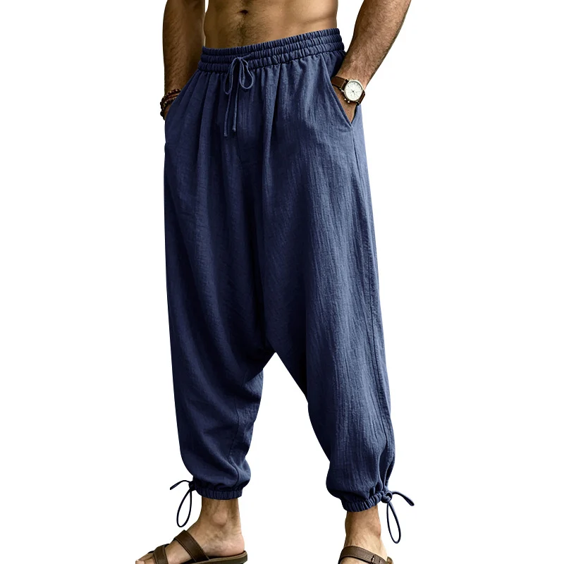 Mens Linen Drop-crotch Harem Jogger Pants — image 3