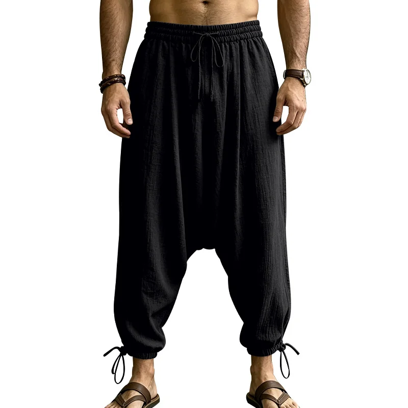 Mens Linen Drop-crotch Harem Jogger Pants — image 2