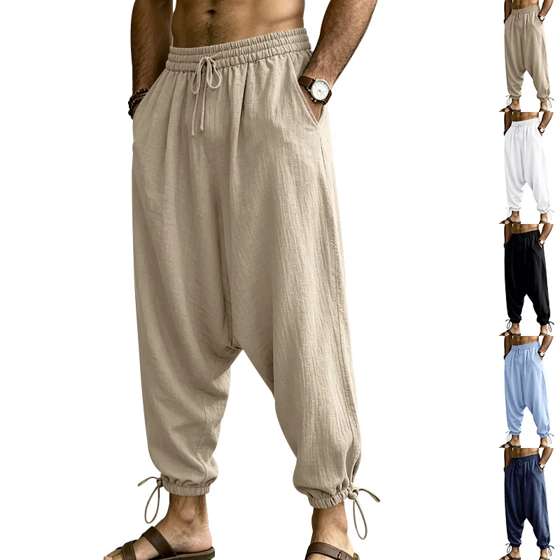 Mens Linen Drop-crotch Harem Jogger Pants — image 5