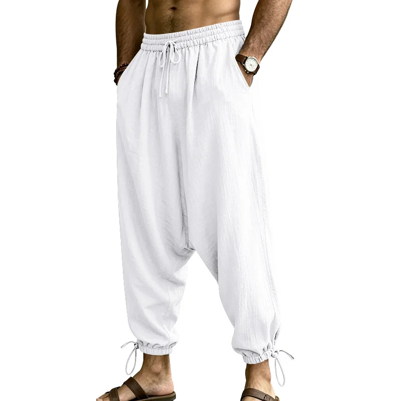 Mens Linen Drop-crotch Harem Jogger Pants — image 4