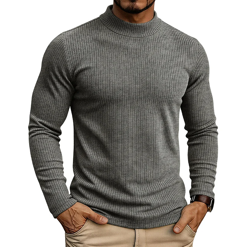 Mens Long-sleeve Mandarin-collar Thermal Knit Sweater — image 10