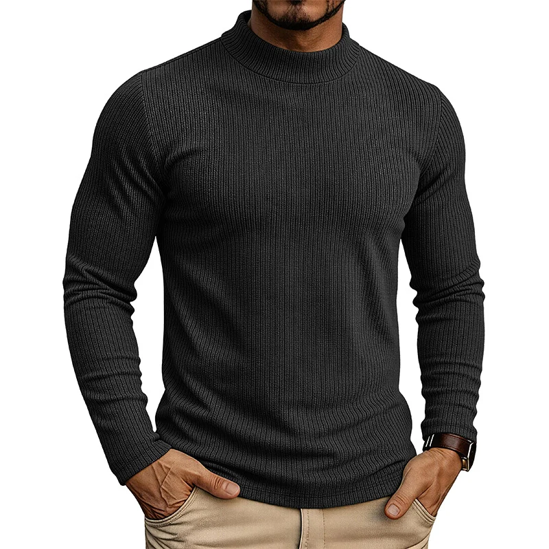 Mens Long-sleeve Mandarin-collar Thermal Knit Sweater — image 4