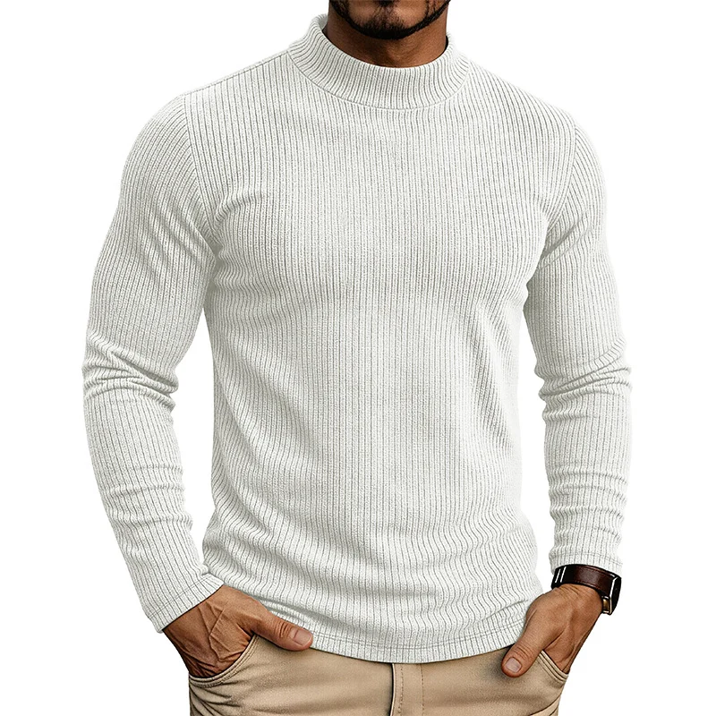 Mens Long-sleeve Mandarin-collar Thermal Knit Sweater — image 7