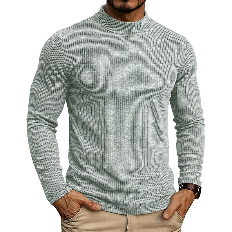 Mens Long-sleeve Mandarin-collar Thermal Knit Sweater — image 1