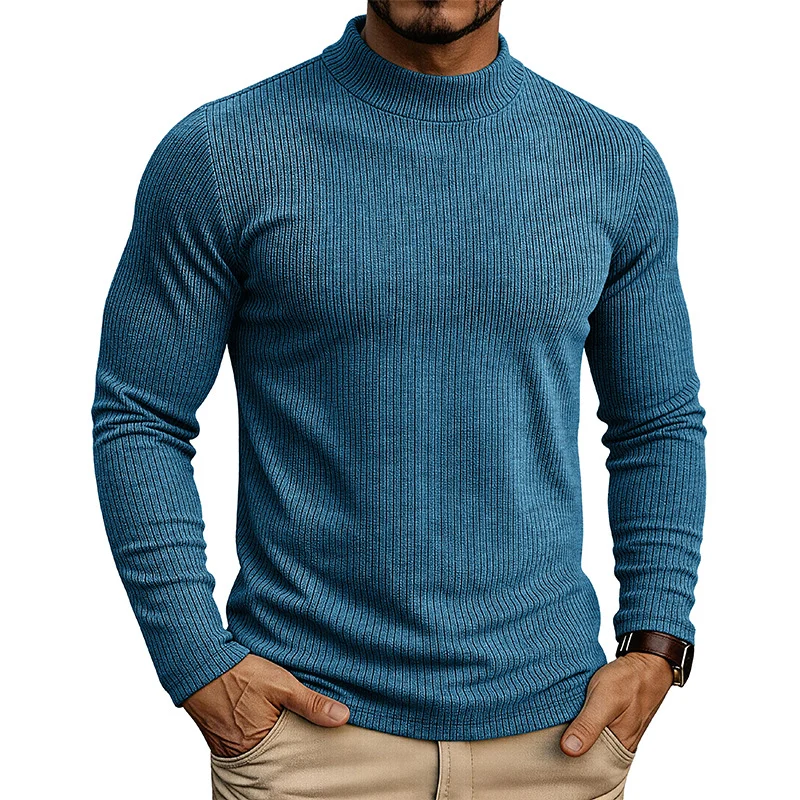 Mens Long-sleeve Mandarin-collar Thermal Knit Sweater — image 8