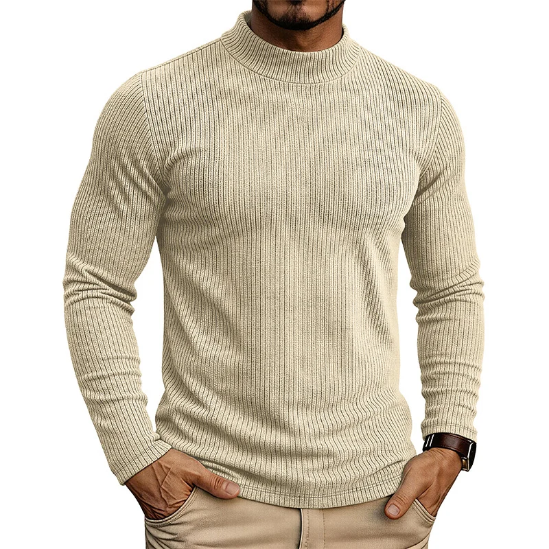 Mens Long-sleeve Mandarin-collar Thermal Knit Sweater — image 3