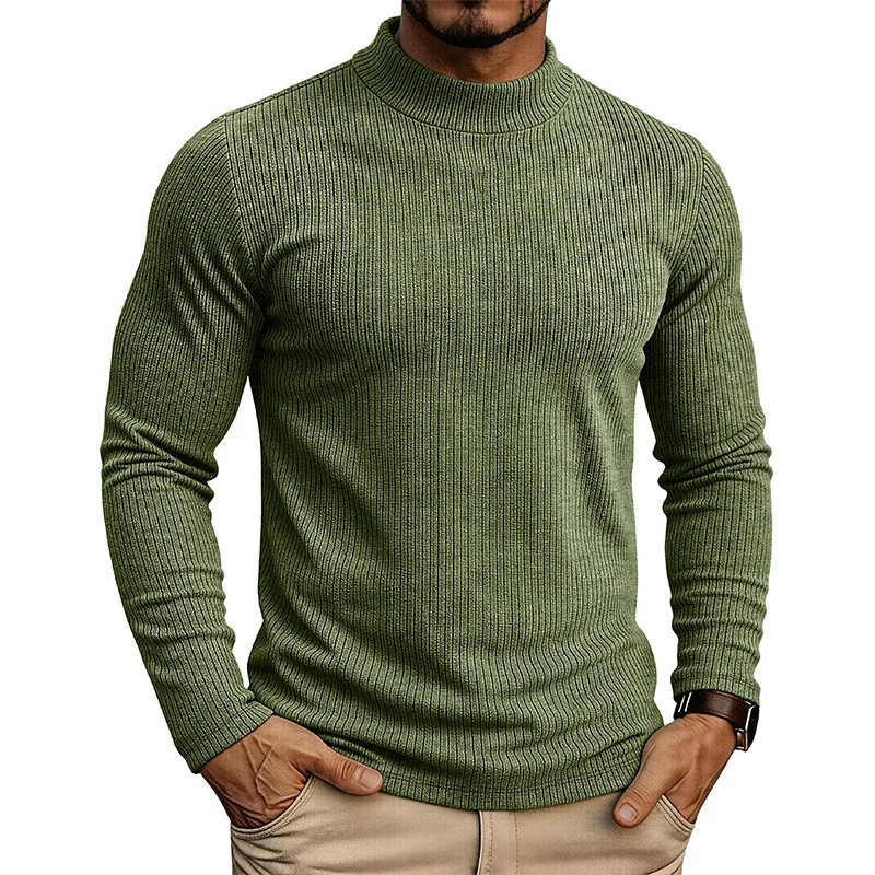 Mens Long-sleeve Mandarin-collar Thermal Knit Sweater — image 2