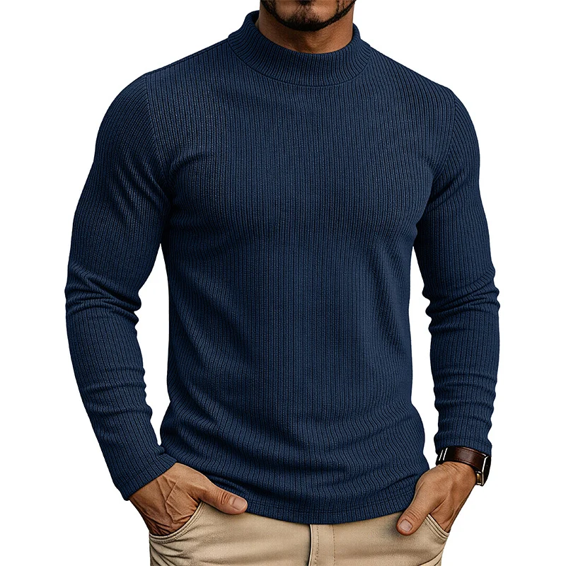 Mens Long-sleeve Mandarin-collar Thermal Knit Sweater — image 9