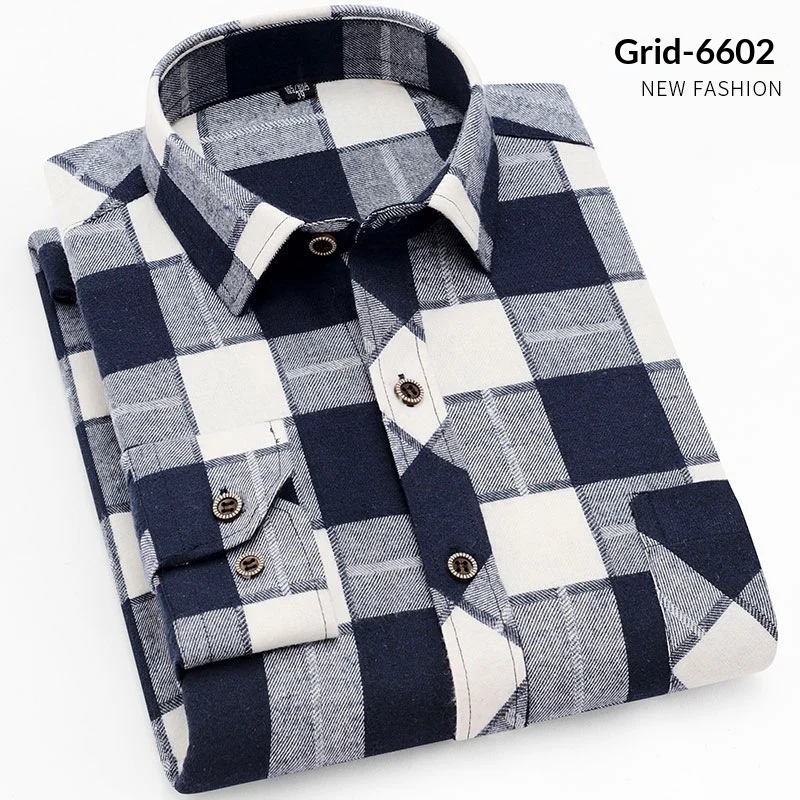Mens Long-sleeve Plaid Casual Wear For Young And Middle-aged Adults Autumnwinter — image 3