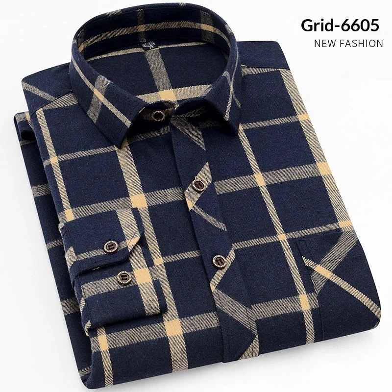 Mens Long-sleeve Plaid Casual Wear For Young And Middle-aged Adults Autumnwinter — image 6