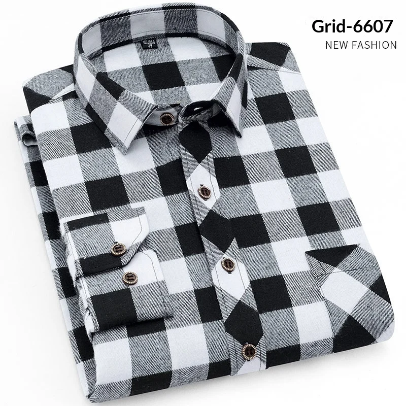 Mens Long-sleeve Plaid Casual Wear For Young And Middle-aged Adults Autumnwinter — image 7