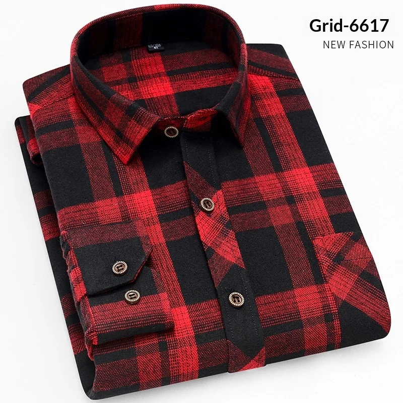 Mens Long-sleeve Plaid Casual Wear For Young And Middle-aged Adults Autumnwinter — image 5