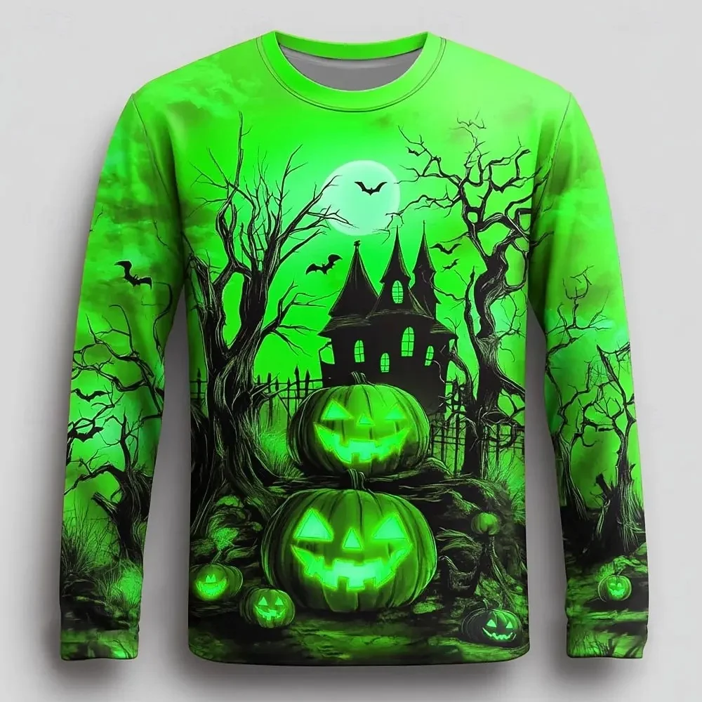 Mens Long-sleeve Top With Halloween Pumpkin Print — image 1