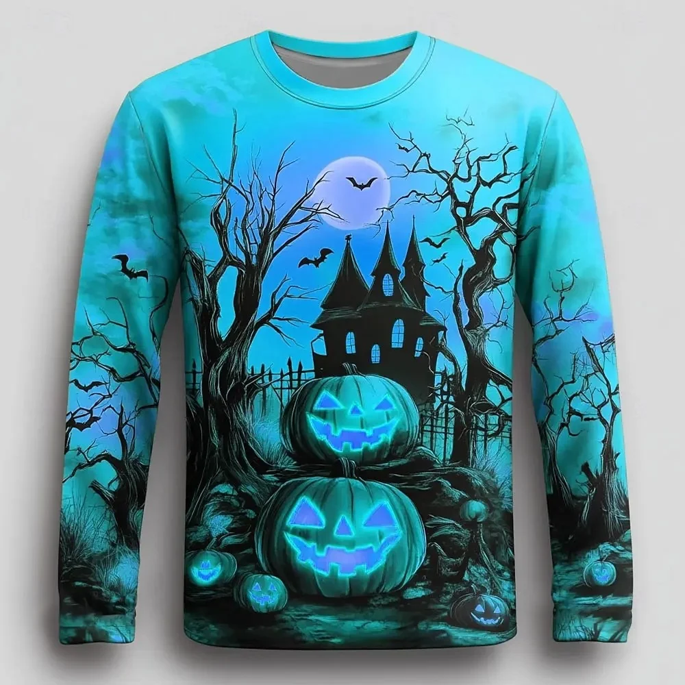 Mens Long-sleeve Top With Halloween Pumpkin Print — image 2