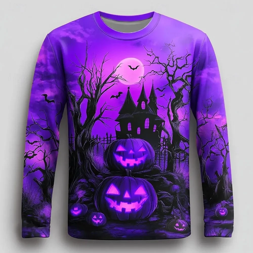 Mens Long-sleeve Top With Halloween Pumpkin Print — image 3