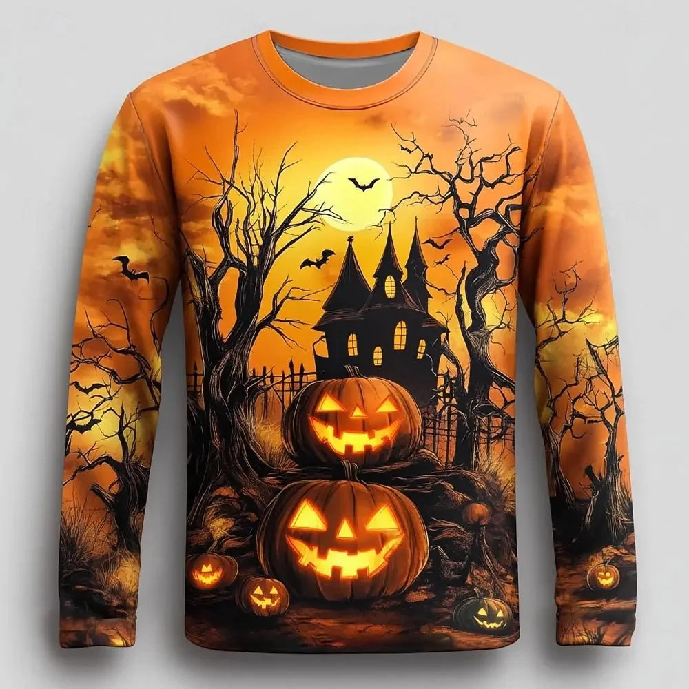 Mens Long-sleeve Top With Halloween Pumpkin Print — image 4