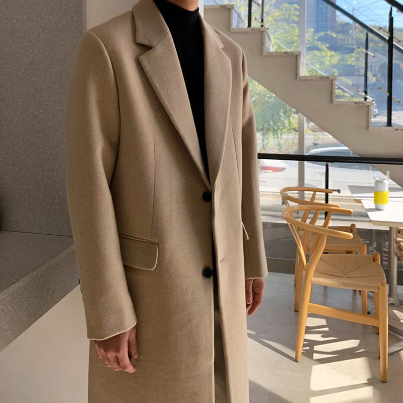 Mens Long Trench Wool Coat Casual Outerwear — image 4