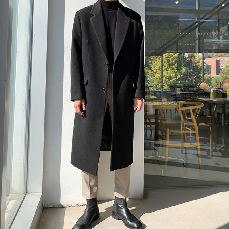 Mens Long Trench Wool Coat Casual Outerwear — image 5