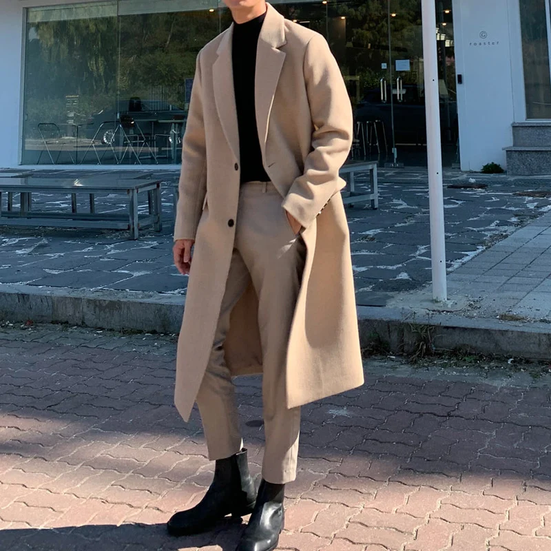 Mens Long Trench Wool Coat Casual Outerwear — image 2