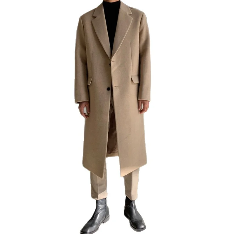 Mens Long Trench Wool Coat Casual Outerwear — image 3