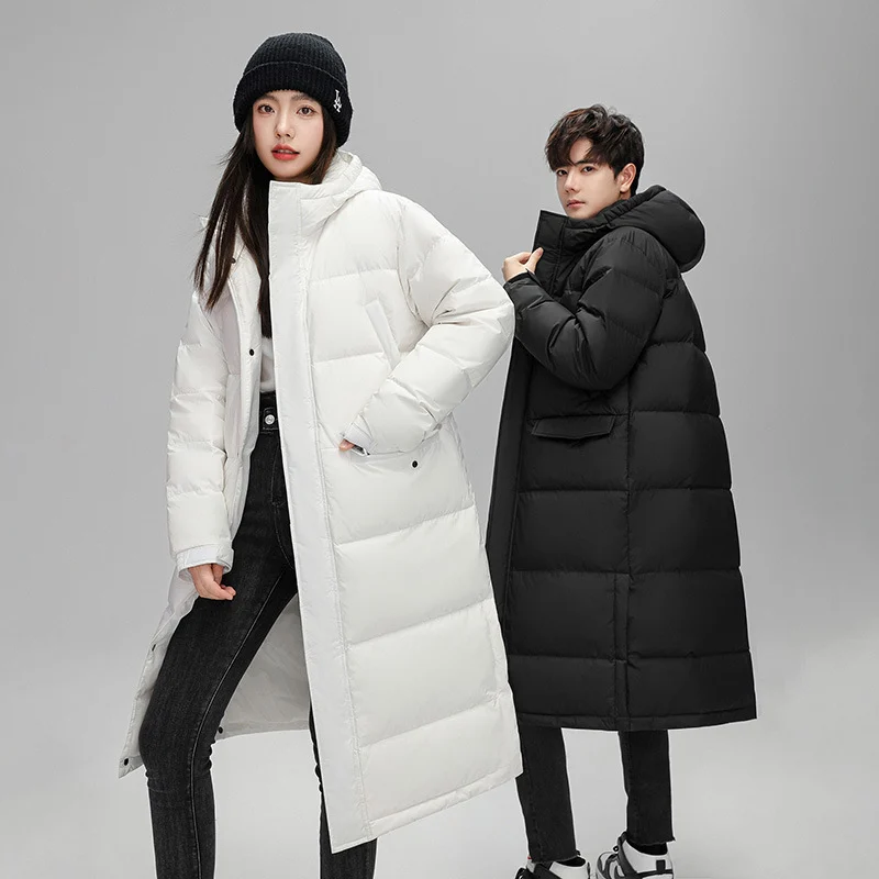 Mens Long Winter White Duck Down Hooded Coat That Goes Below The Knee — image 6