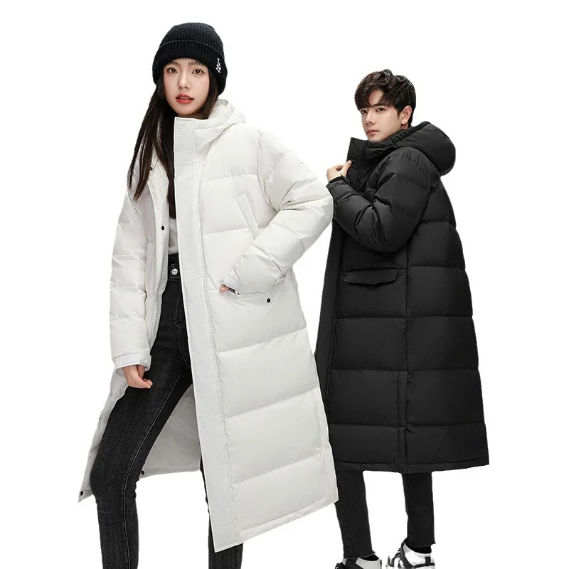 Mens Long Winter White Duck Down Hooded Coat That Goes Below The Knee — image 7