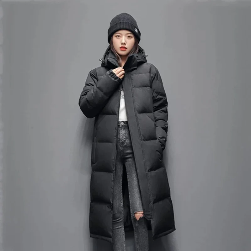 Mens Long Winter White Duck Down Hooded Coat That Goes Below The Knee — image 5