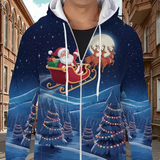 Mens Loose-fit Casual 3d-printed Hoodie With A Christmas Theme — image 5