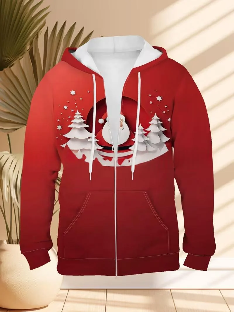 Mens Loose-fit Casual 3d-printed Hoodie With A Christmas Theme — image 3