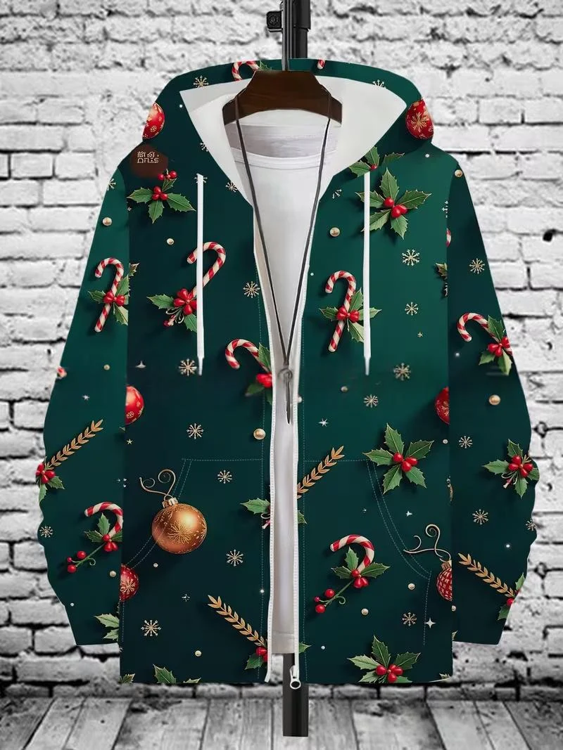 Mens Loose-fit Casual 3d-printed Hoodie With A Christmas Theme — image 4