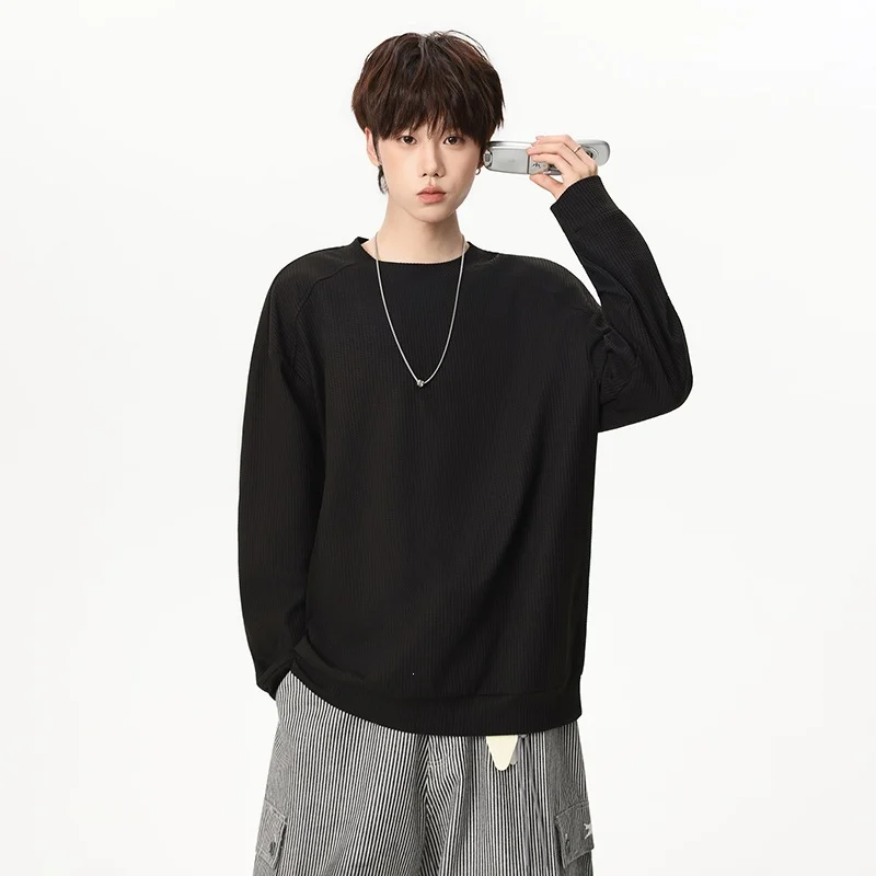 Mens Loose-fit Casual Long-sleeve T-shirt Top — image 5