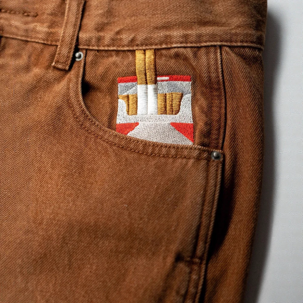 Mens Loose-fit Straight-leg Retro Punk Embroidered Jeans — image 2