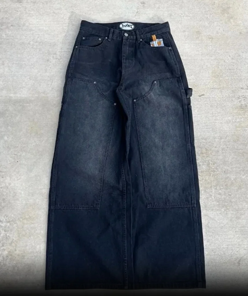 Mens Loose-fit Straight-leg Retro Punk Embroidered Jeans — image 1