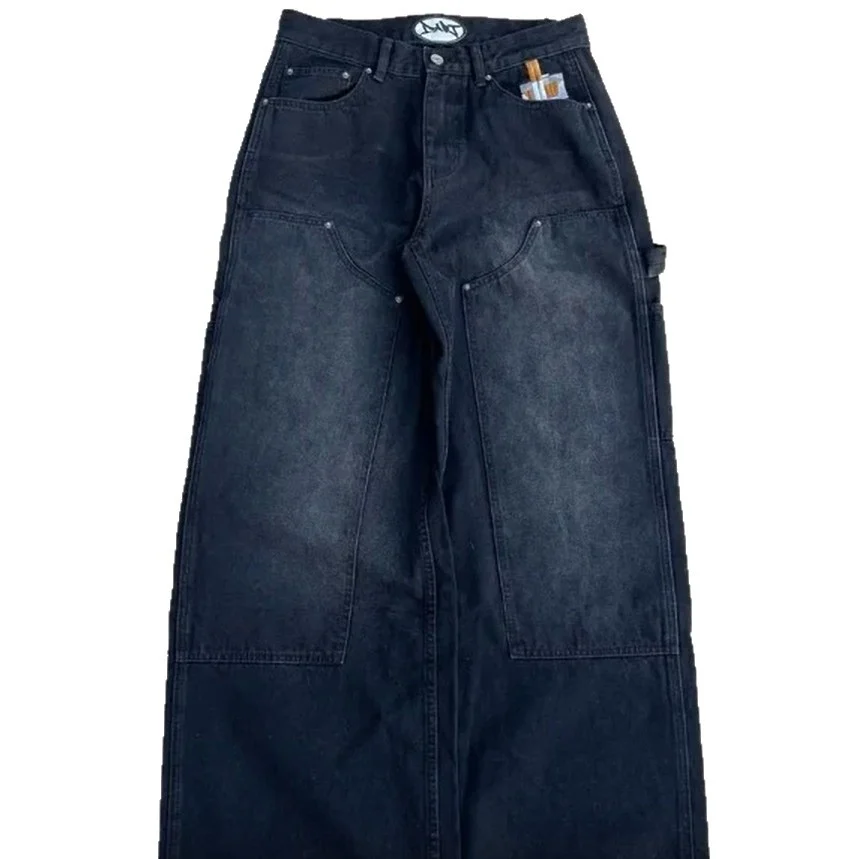 Mens Loose-fit Straight-leg Retro Punk Embroidered Jeans — image 5