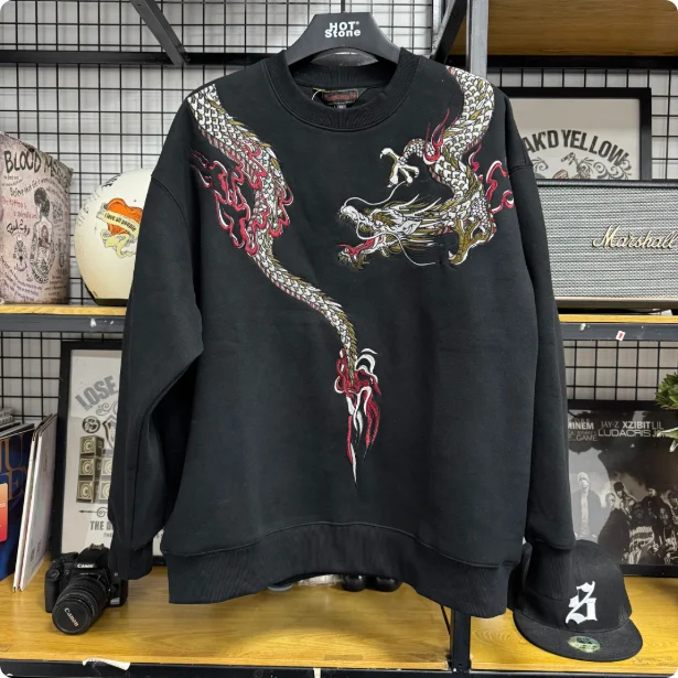 Mens Loose-fit Sweatshirt With Dragon Embroidery And Round Neck — image 4