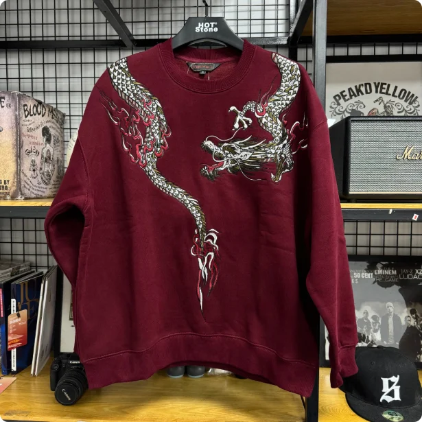 Mens Loose-fit Sweatshirt With Dragon Embroidery And Round Neck — image 2