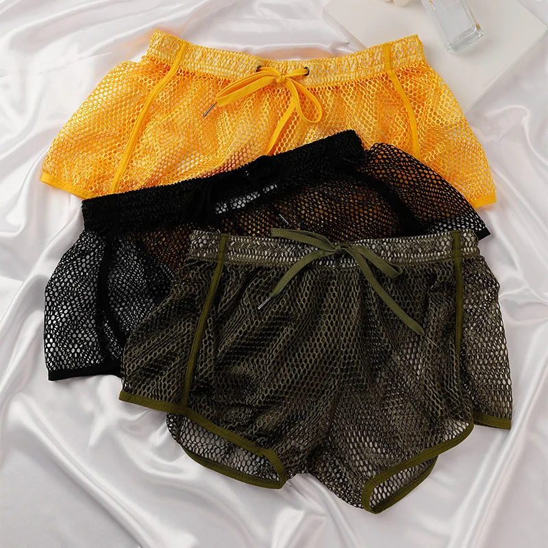 Mens Mesh Boxer-style Breathable Hollow-out Home Shorts — image 3