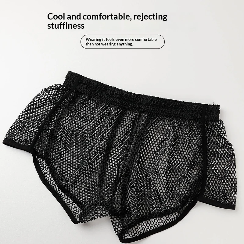 Mens Mesh Boxer-style Breathable Hollow-out Home Shorts — image 5