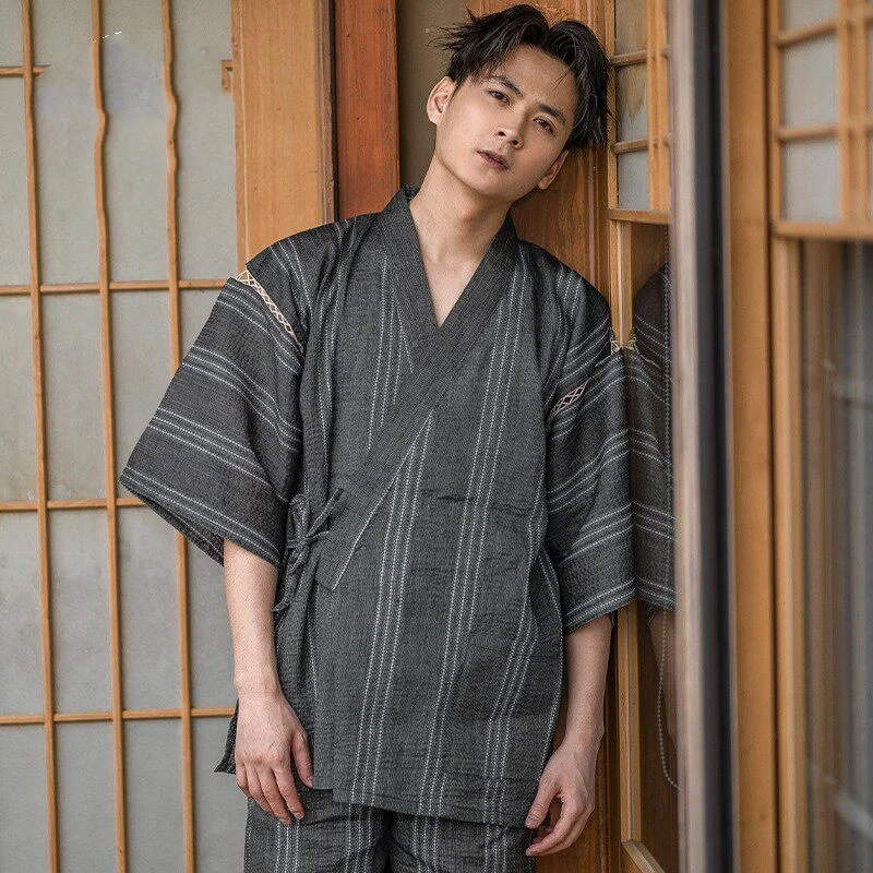 Mens Portable Striped Printed Loungewear Pajama Set — image 2