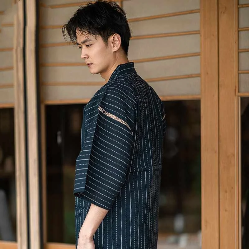 Mens Portable Striped Printed Loungewear Pajama Set — image 4