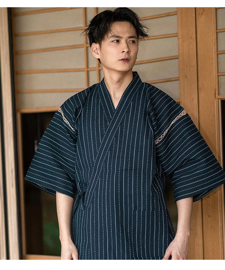 Mens Portable Striped Printed Loungewear Pajama Set — image 1